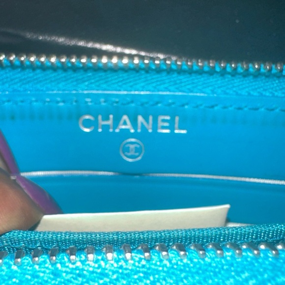 Chanel Quilted Patent Leather Zip Around Wallet Turquoise - Picture 3 of 14